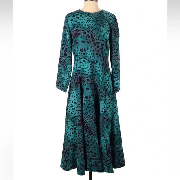 Natori Blue Teal Cheetah Print Swing Midi Dress Women’s Size 4 Small S - Picture 5 of 8
